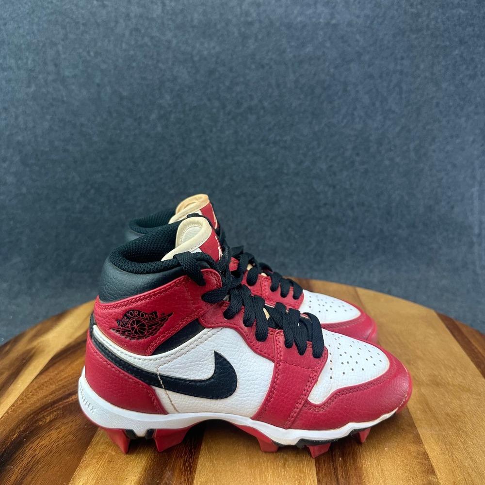 Nike Jordan 1 Mid Kids Cleats 13C White Gym Red Black HF6883-106 Football
